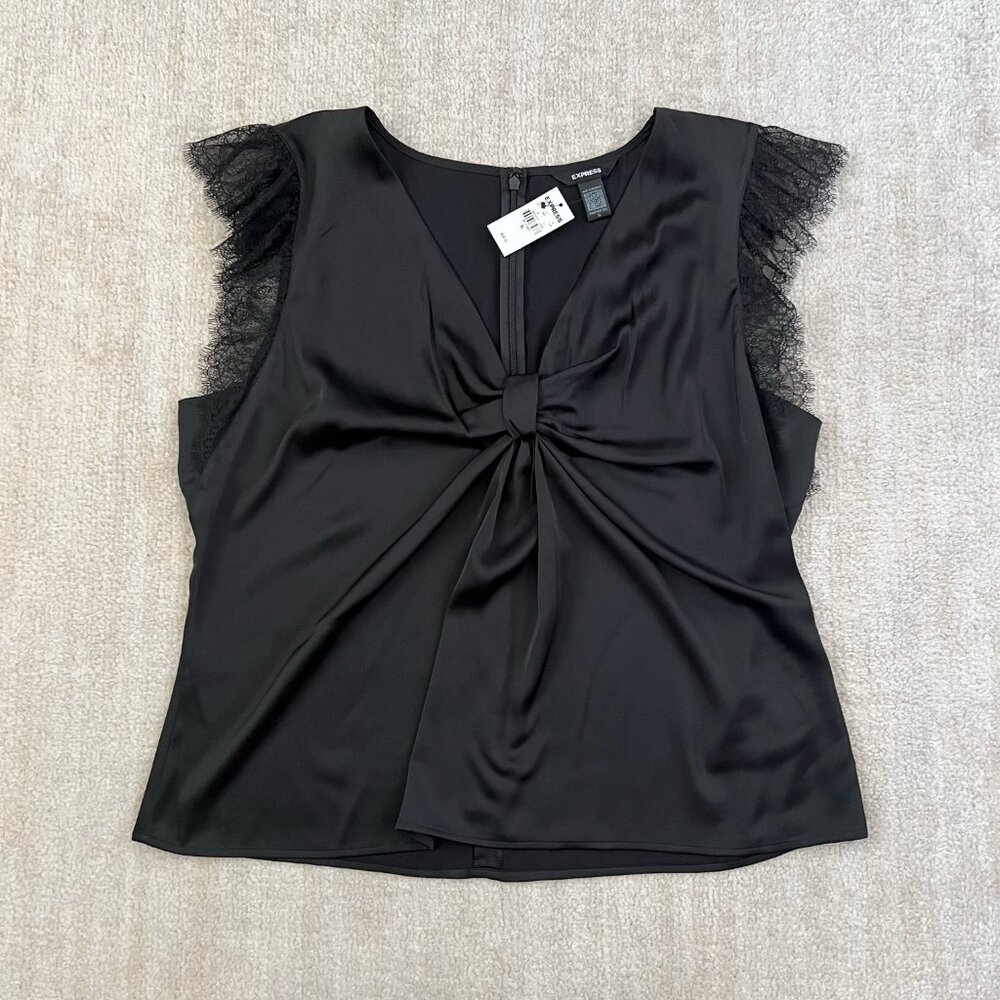 NWT Express Black Draped Lace Sleeve Blouse Tank Top Shell XL